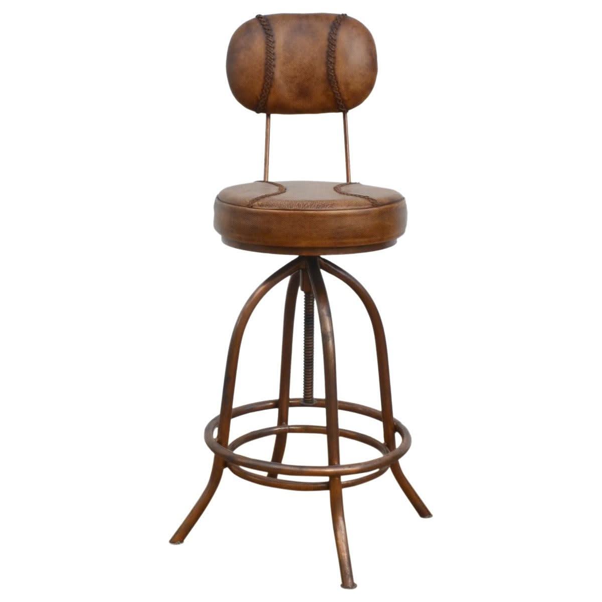 INDUSTRIAL LEATHER WIND UP BAR CHAIR/BAR STOOL IRON & LEATHER - MyChocolateWood