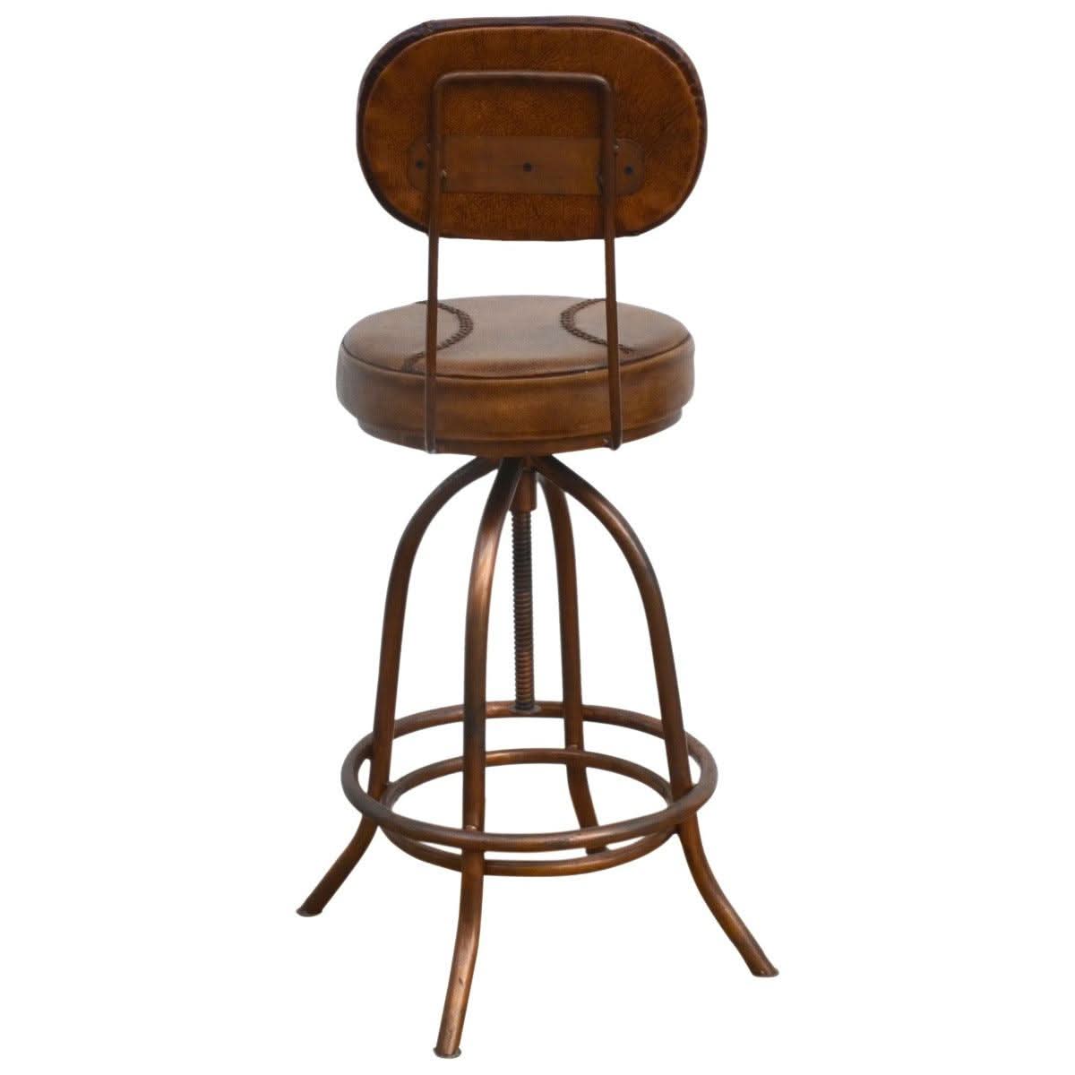 INDUSTRIAL LEATHER WIND UP BAR CHAIR/BAR STOOL IRON & LEATHER - MyChocolateWood