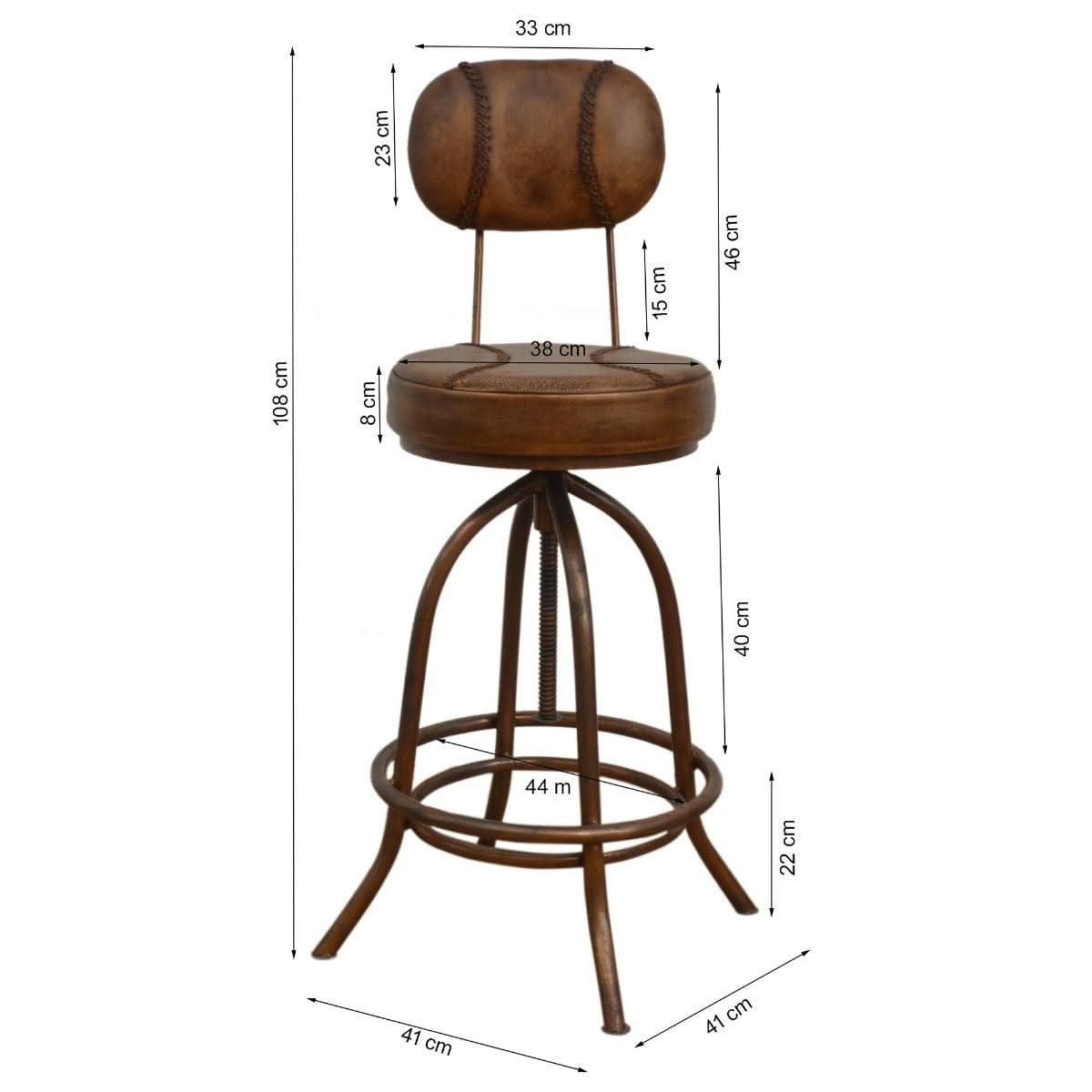 INDUSTRIAL LEATHER WIND UP BAR CHAIR/BAR STOOL IRON & LEATHER - MyChocolateWood