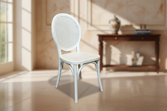 ISLANDER RECYCLED ELM TIMBER DINING CHAIR OPEN RATTAN WEAVE WHITE 44X55X95(H) CM - MyChocolateWood