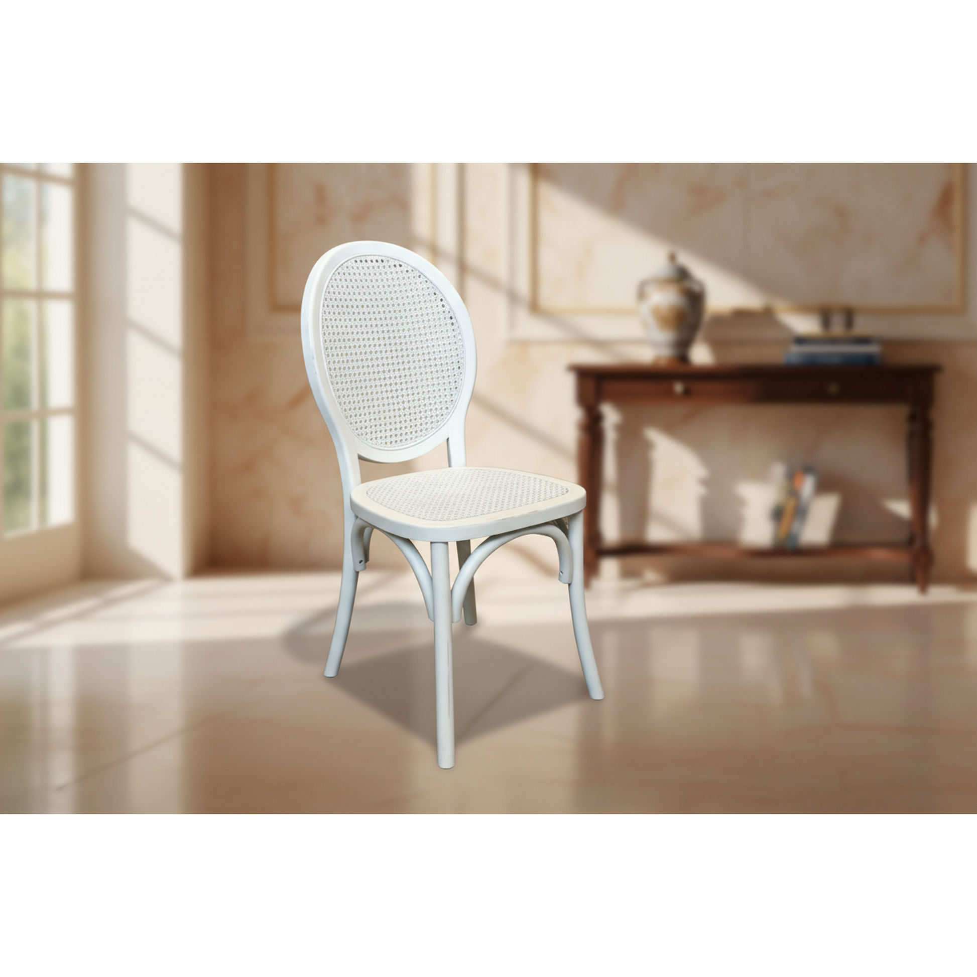 Islander Recycled Elm Dining Chair with Open Rattan Weave in White - Chocolate Wood