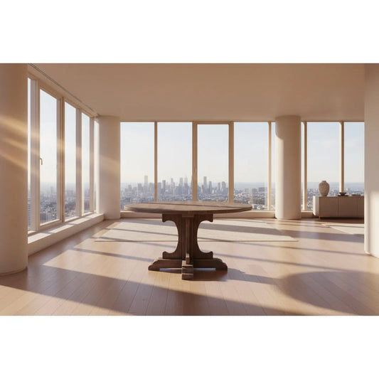 IVERSON OLD ELMWOOD ROUND PEDESTAL DINING TABLE NATURAL ELM COLOUR 140CM