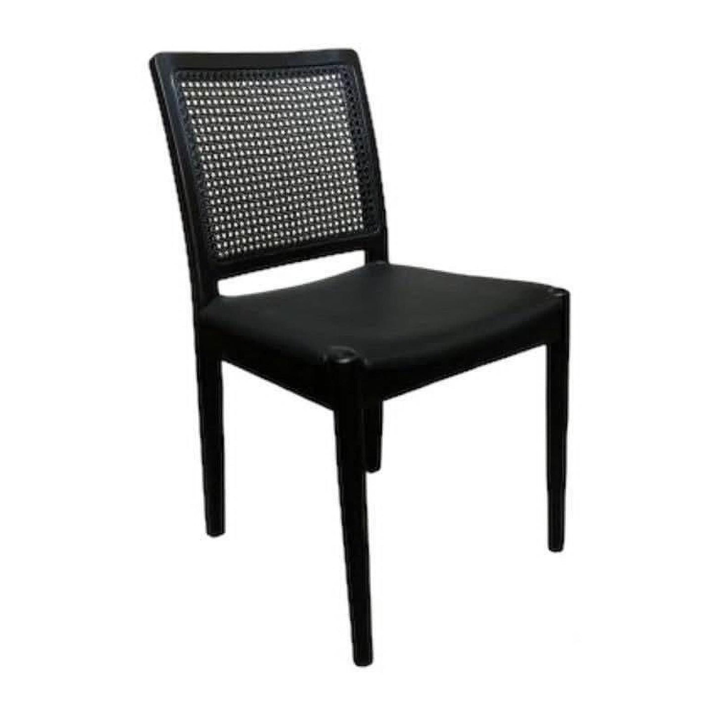 Jamaica Contemporary Dining Chair with Open Weave Rattan in Black - Chocolate Wood