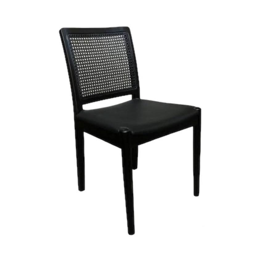 Jamaica Contemporary Dining Chair with Open Weave Rattan in Black - Chocolate Wood