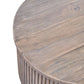 Natural old elm coffee table with slatted design by MyChocolateWood, showcasing a rustic, handcrafted wooden surface.