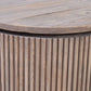 Jarvis slatted Old Elm coffee table in natural finish by MyChocolateWood, showcasing a modern wooden design with slatted surface.