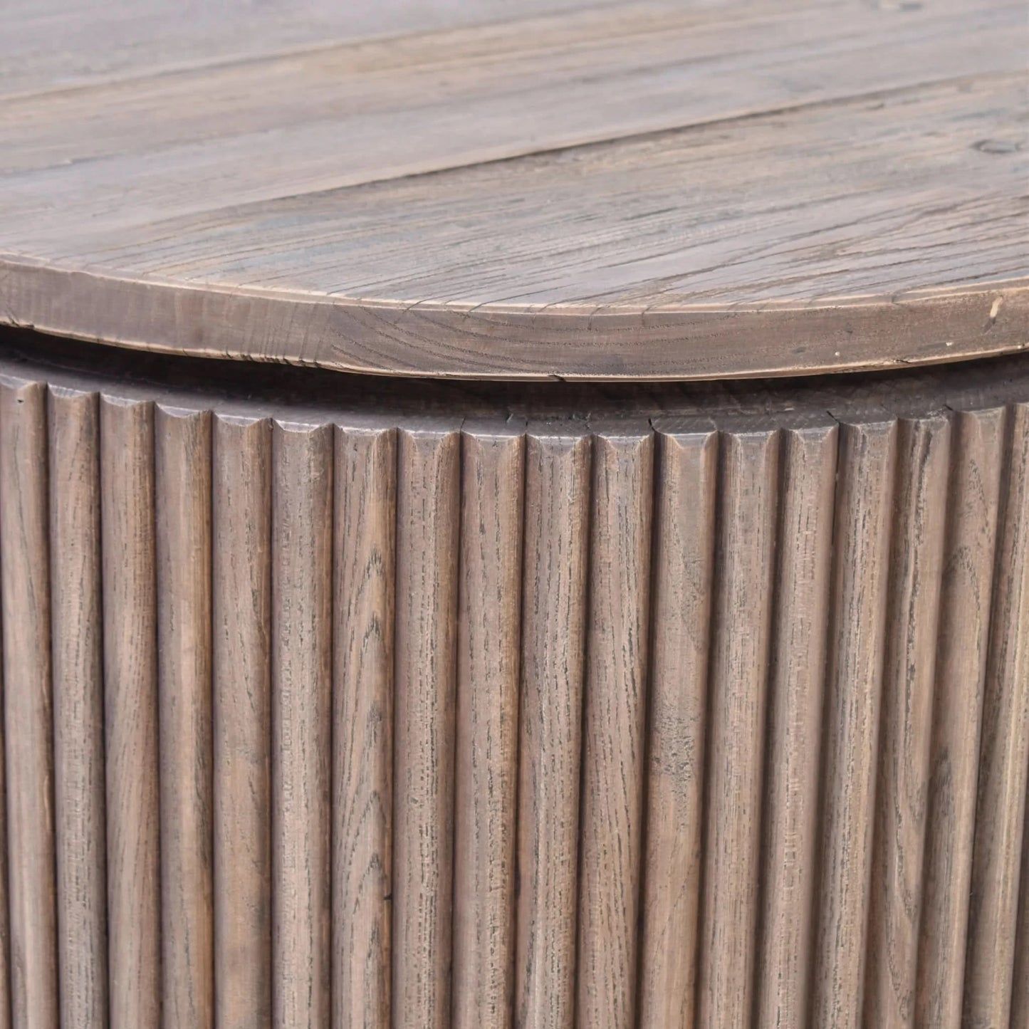 Jarvis slatted Old Elm coffee table in natural finish by MyChocolateWood, showcasing a modern wooden design with slatted surface.