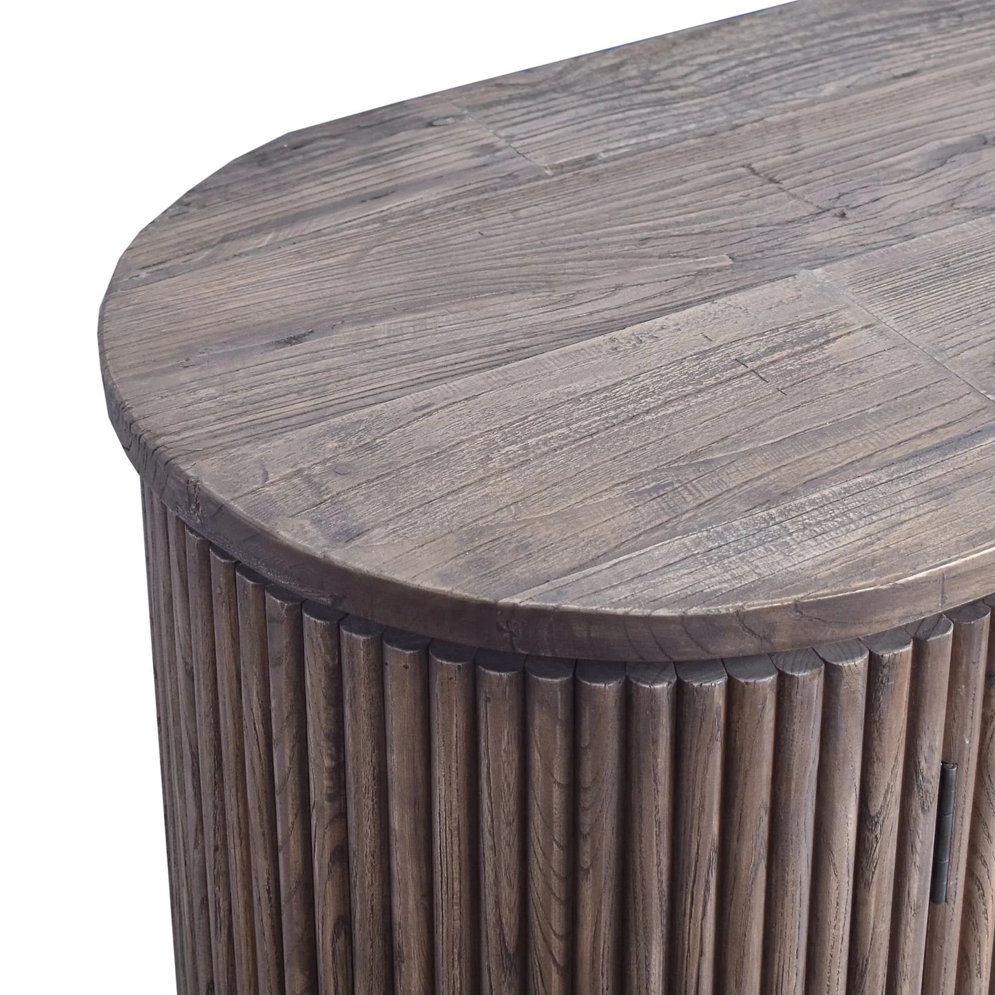 MyChocolateWood Jarvis slatted sideboard in natural old elm wood with a modern buffet design and sleek storage compartments