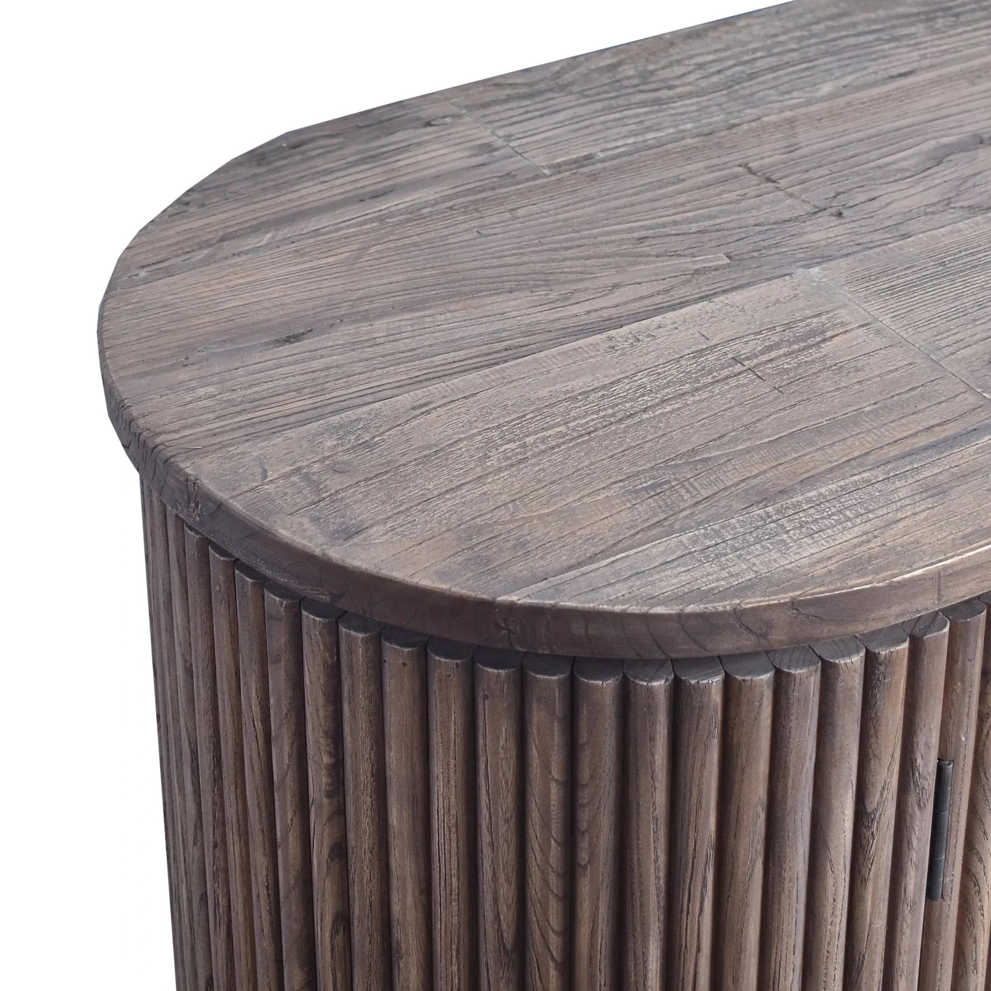 MyChocolateWood Jarvis slatted sideboard in natural old elm wood with a modern buffet design and sleek storage compartments