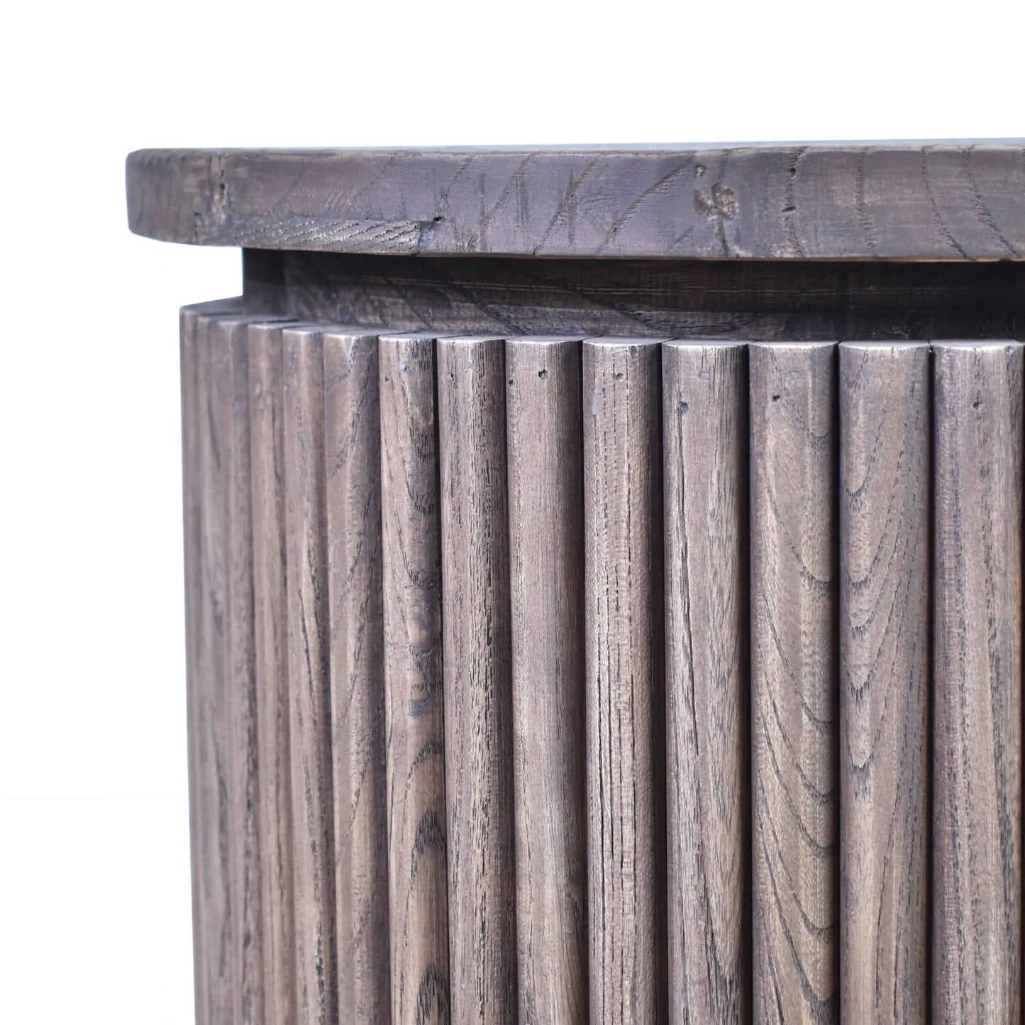 MyChocolateWood Jarvis slatted old elm sideboard with natural finish, featuring a modern buffet design with slatted detailing.