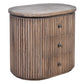 MyChocolateWood Jarvis slatted old elm side table with natural finish, versatile lamp and bedside table with wooden slats.