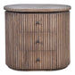 Jarvis slatted old elm side table with lamp, natural finish, showcasing modern wooden design for bedside or living room use.