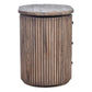 Jarvis slatted old elm side table by MyChocolateWood, natural finish, versatile lamp or bedside table with slatted design.