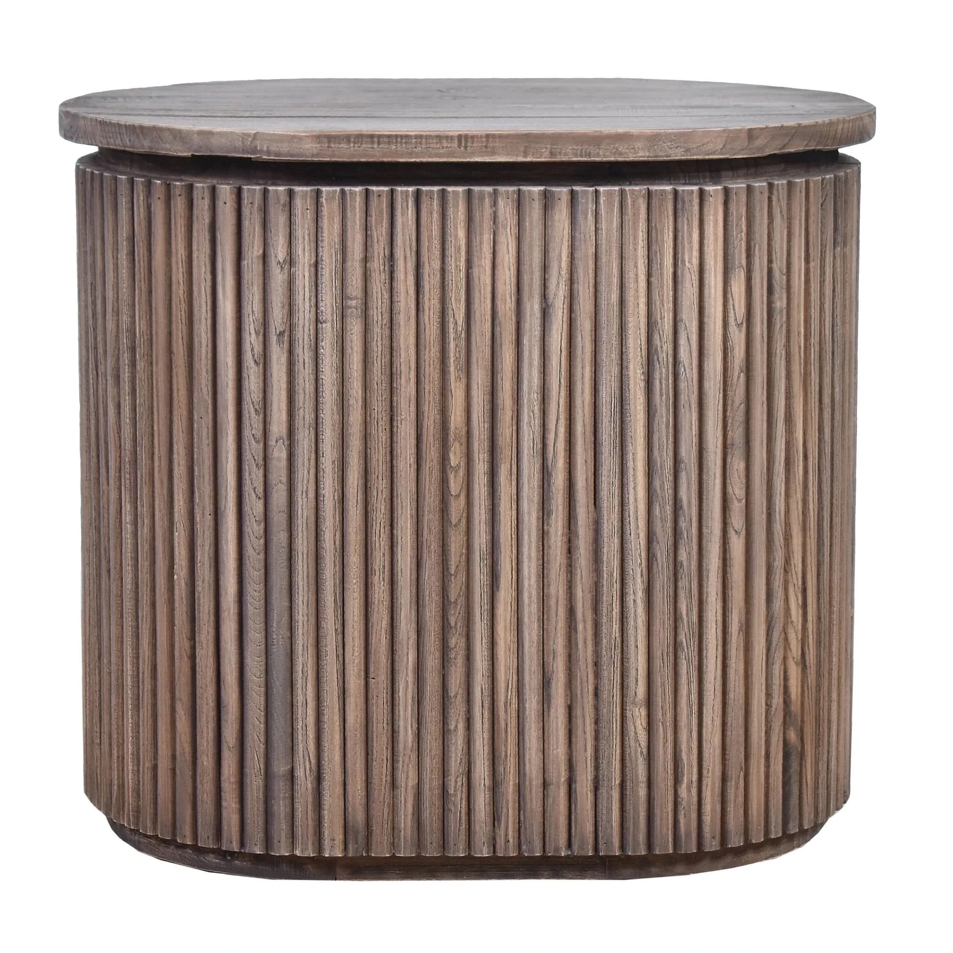 Jarvis slatted old elm side table lamp table by MyChocolateWood with natural wood finish, ideal as a bedside or accent table.