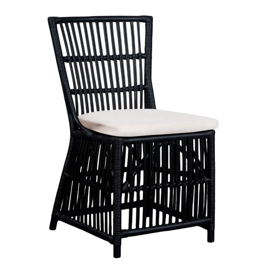 Java Hamptons Style Rattan Dining Chair in Black - Chocolate Wood