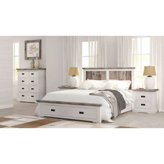 CASSIE ACACIA WOOD KING SIZE BED + TALLBOY + 2 X BEDSIDE TABLES PACKAGE DEAL - MyChocolateWood