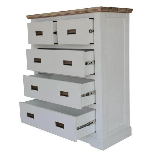 CASSIE SOLID ACACIA WOOD TALLBOY/5 DRAWER CHEST