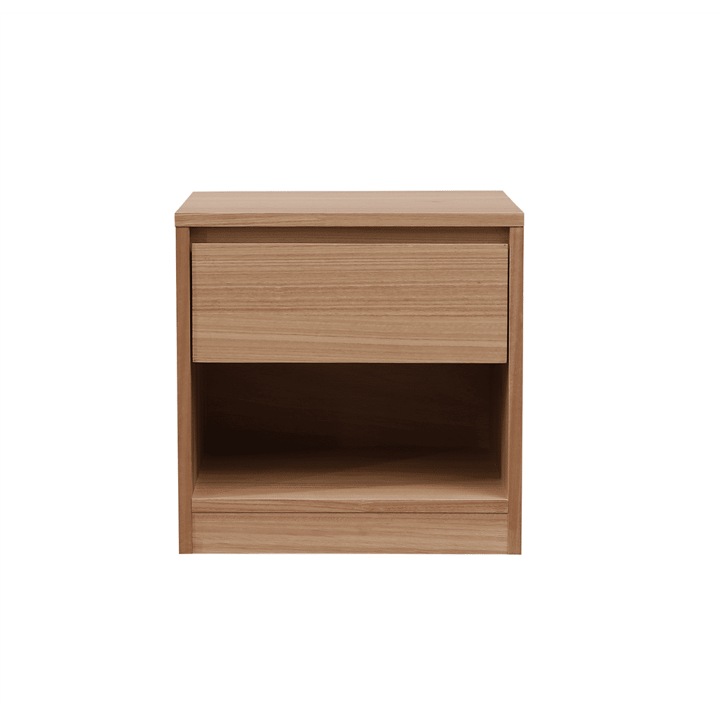 JAXX SOLID MESSMATE & BLUE GUM VENEER 1-DRAWER/1-NICHE BEDSIDE TABLE NATURAL - MyChocolateWood