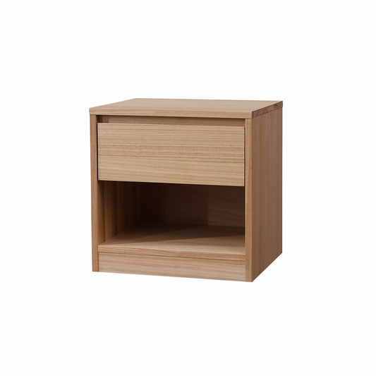 JAXX SOLID MESSMATE & BLUE GUM VENEER 1-DRAWER/1-NICHE BEDSIDE TABLE NATURAL - MyChocolateWood