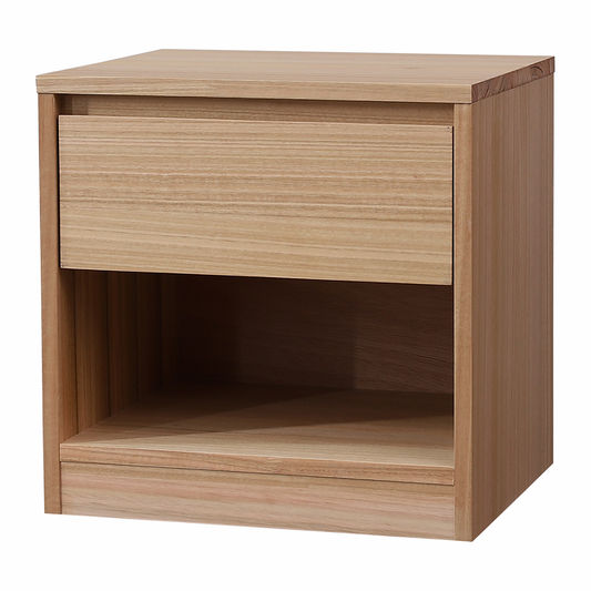 JAXX SOLID MESSMATE & BLUE GUM VENEER 1-DRAWER/1-NICHE BEDSIDE TABLE NATURAL