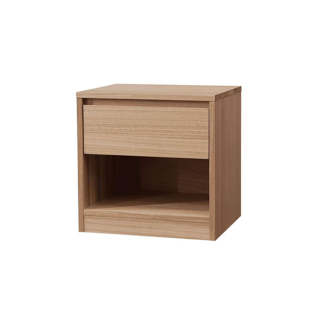 JAXX SOLID MESSMATE & BLUE GUM VENEER 1-DRAWER/1-NICHE BEDSIDE TABLE NATURAL - MyChocolateWood