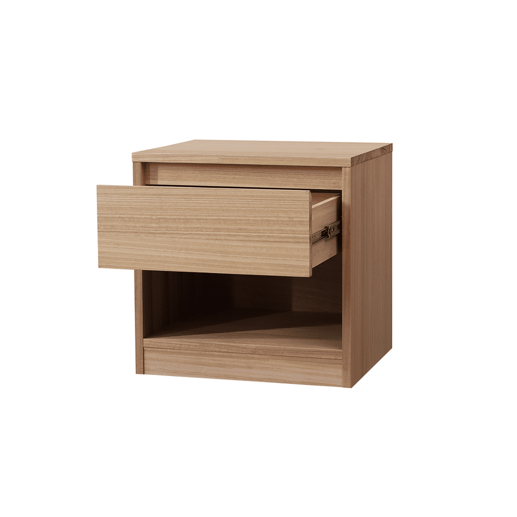 JAXX SOLID MESSMATE & BLUE GUM VENEER 1-DRAWER/1-NICHE BEDSIDE TABLE NATURAL - MyChocolateWood