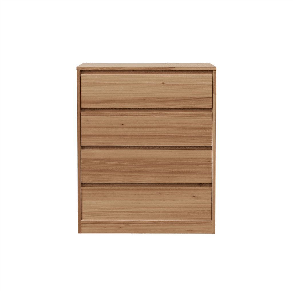 JAXX SOLID MESSMATE & BLUE GUM VENEER 4-DRAWER TALLBOY 4-DRAWER CHEST OF DRAWERS NATURAL - MyChocolateWood