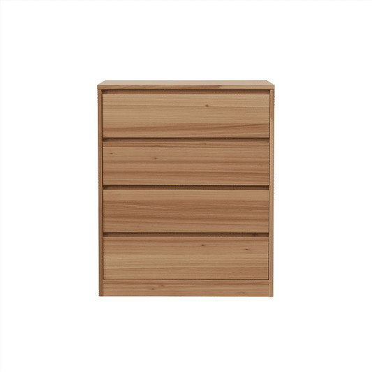 JAXX SOLID MESSMATE & BLUE GUM VENEER 4-DRAWER TALLBOY 4-DRAWER CHEST OF DRAWERS NATURAL - MyChocolateWood