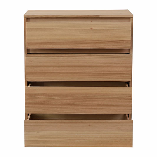 JAXX SOLID MESSMATE & BLUE GUM VENEER 4-DRAWER TALLBOY 4-DRAWER CHEST OF DRAWERS NATURAL