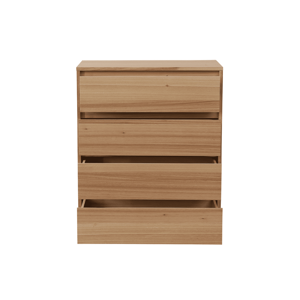 JAXX SOLID MESSMATE & BLUE GUM VENEER 4-DRAWER TALLBOY 4-DRAWER CHEST OF DRAWERS NATURAL - MyChocolateWood