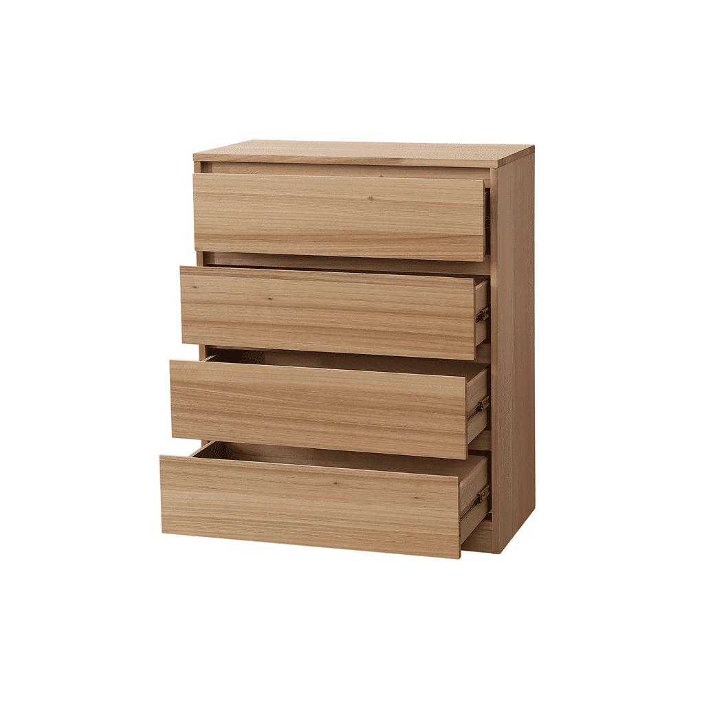 JAXX SOLID MESSMATE & BLUE GUM VENEER 4-DRAWER TALLBOY 4-DRAWER CHEST OF DRAWERS NATURAL - MyChocolateWood