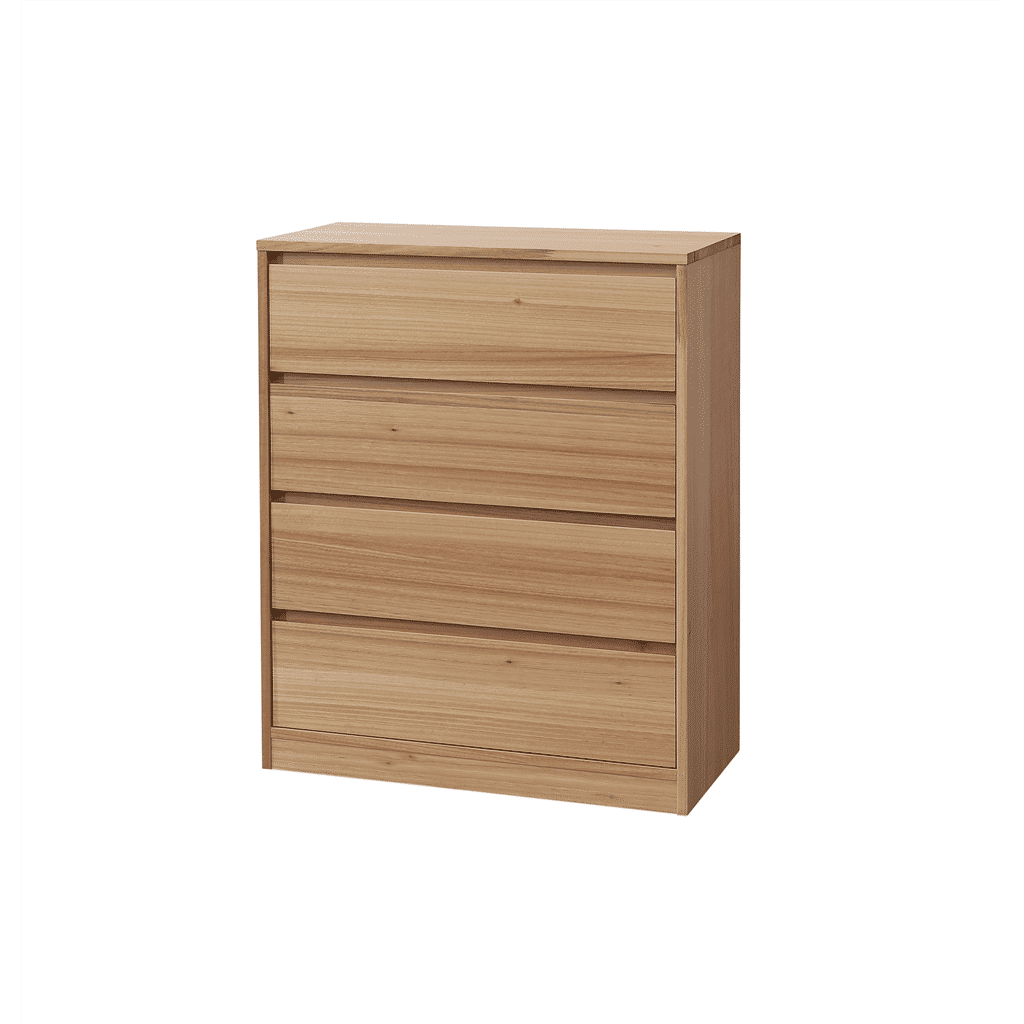 JAXX SOLID MESSMATE & BLUE GUM VENEER 4-DRAWER TALLBOY 4-DRAWER CHEST OF DRAWERS NATURAL - MyChocolateWood