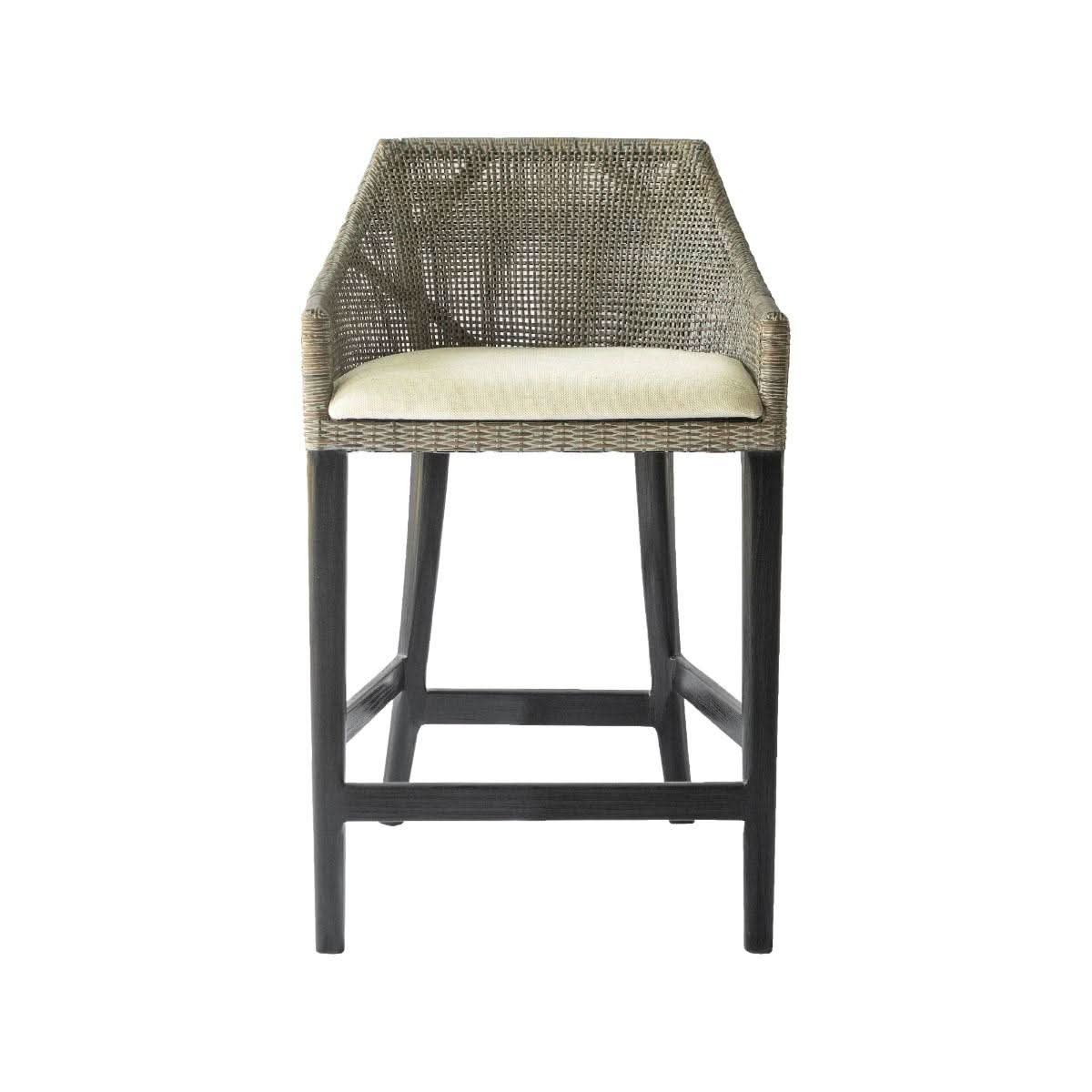 Jenalli Hamptons Rattan Counter Stool in Smoked Greywash - Chocolate Wood