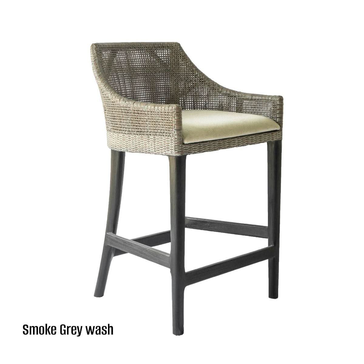 Jenalli Hamptons Rattan Counter Stool in Smoked Greywash - Chocolate Wood