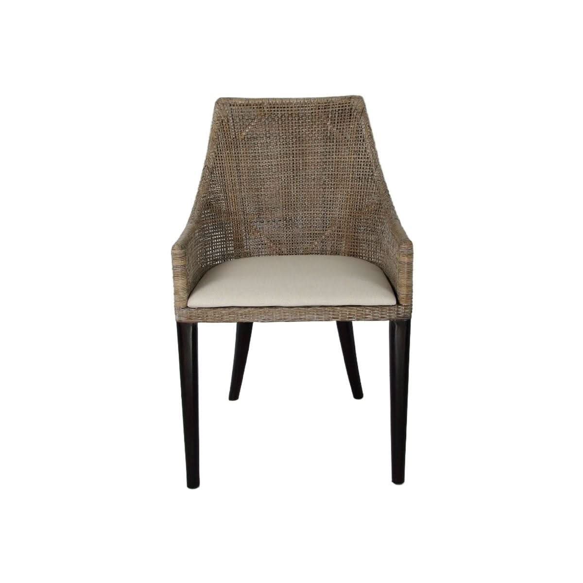 Jenalli Hamptons Rattan Dining Chair in Smoked Greywash - Chocolate Wood