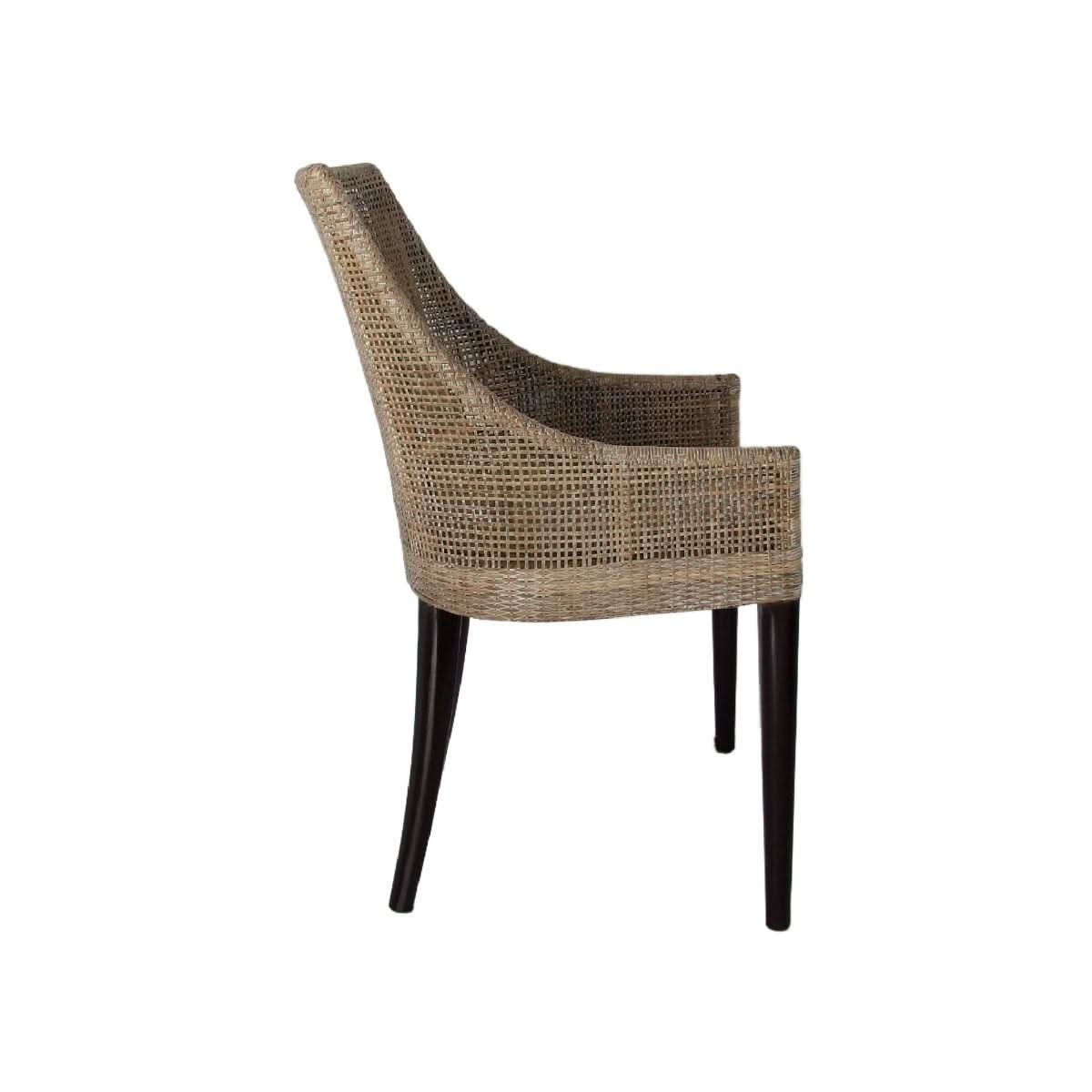 Jenalli Hamptons Rattan Dining Chair in Smoked Greywash - Chocolate Wood