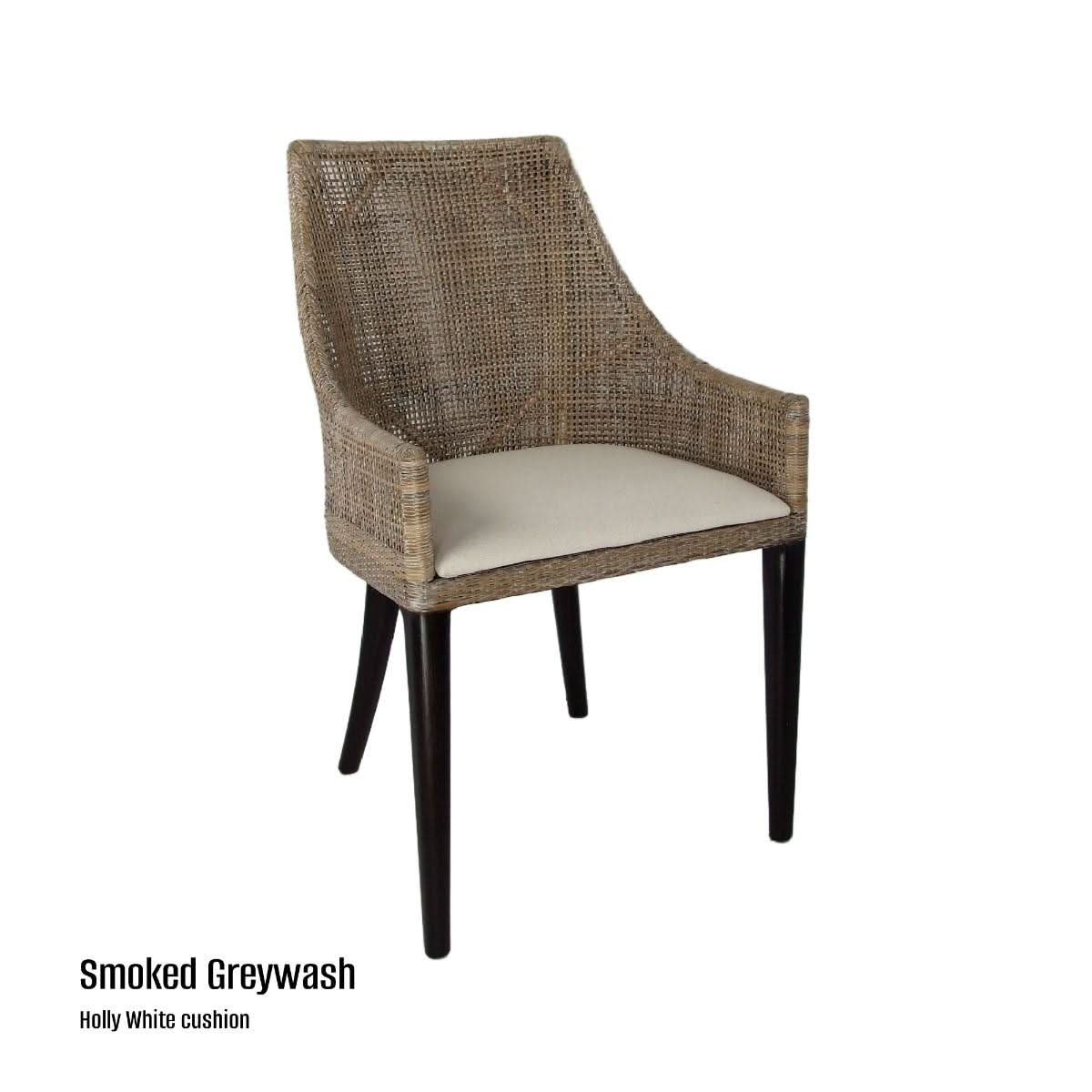 JENALLI HAMPTONS RATTAN DINING CHAIR/ LOUNGE CHAIR IN SMOKED GREYWASH - MyChocolateWood