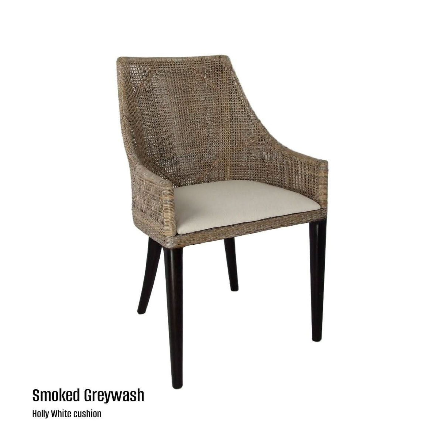 Jenalli Hamptons Rattan Dining Chair in Smoked Greywash - Chocolate Wood