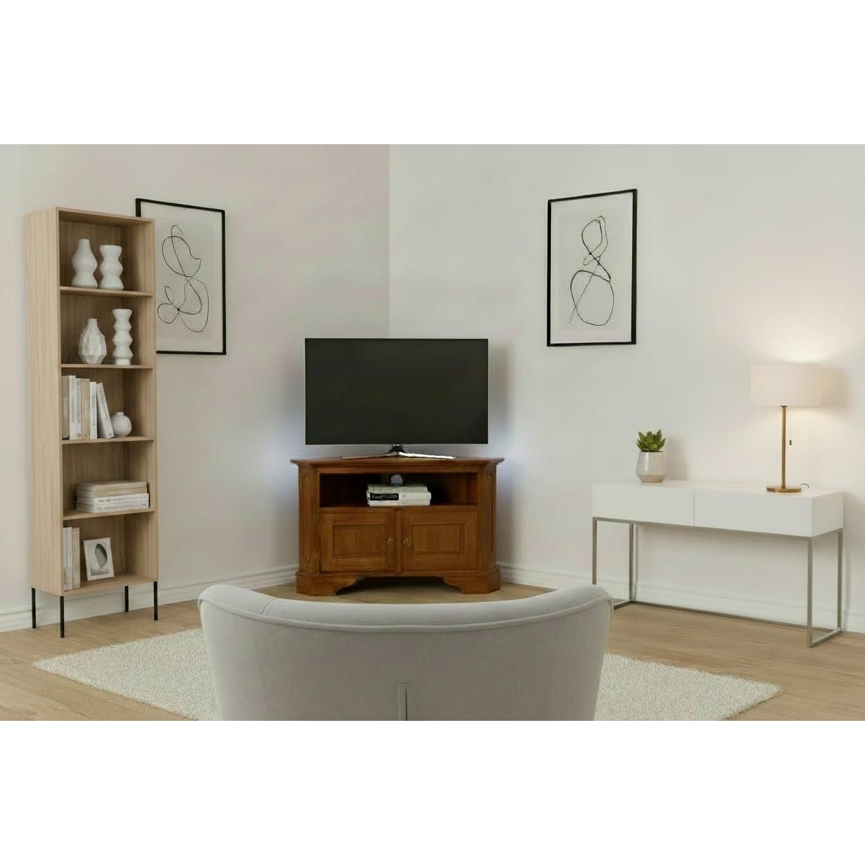 Jeremiah Corner Solid Mahogany TV Unit in Light Pecan - Chocolate Wood