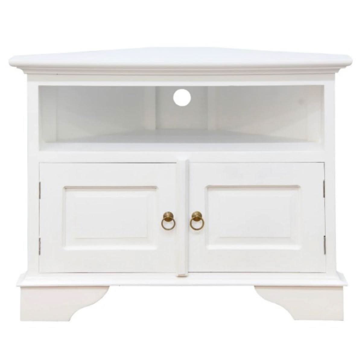 Jeremiah Corner Solid Mahogany TV Unit in White - Chocolate Wood
