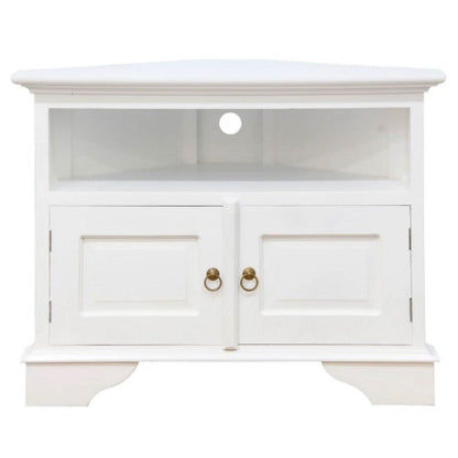 Jeremiah Corner Solid Mahogany TV Unit in White - Chocolate Wood