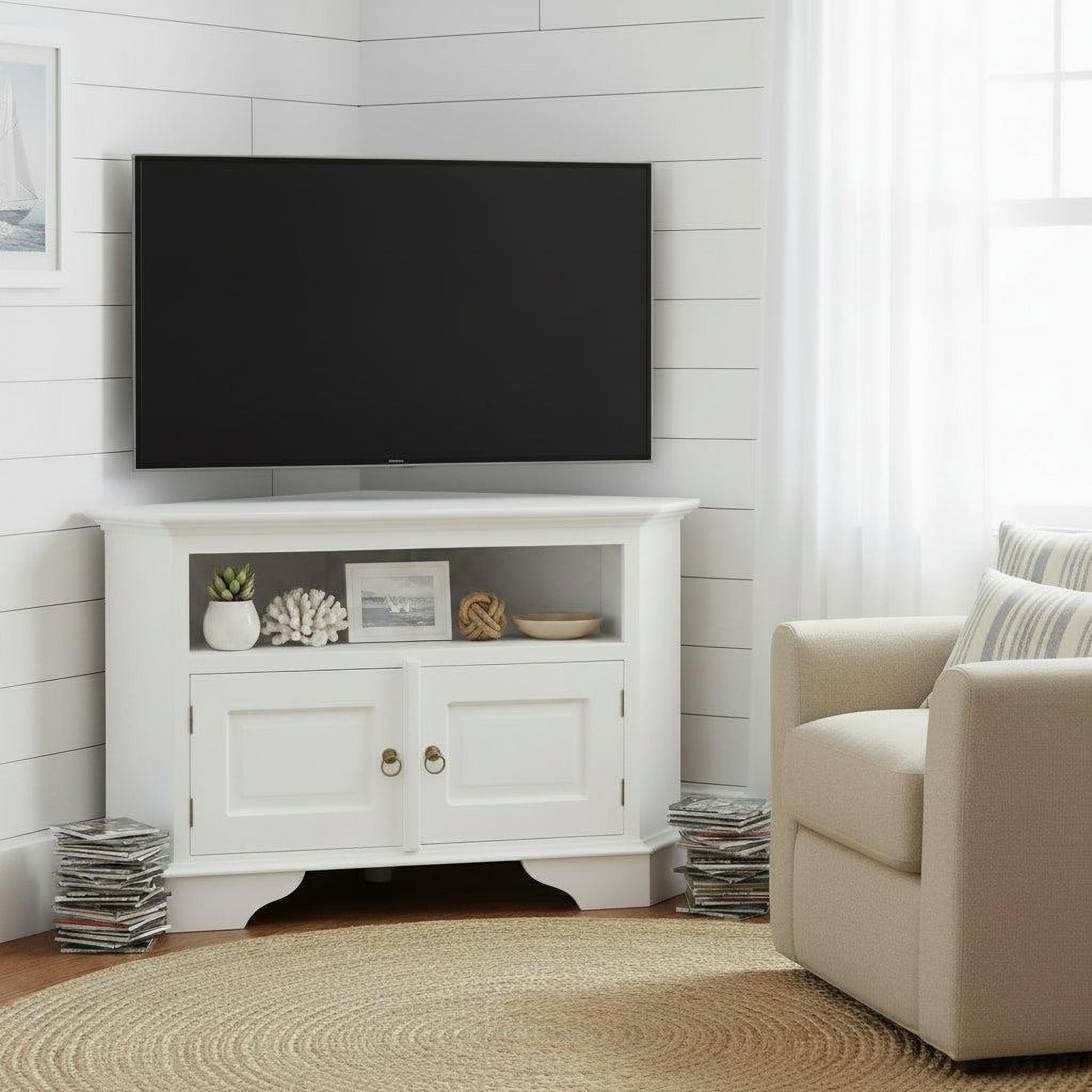 Jeremiah Corner Solid Mahogany TV Unit in White - Chocolate Wood