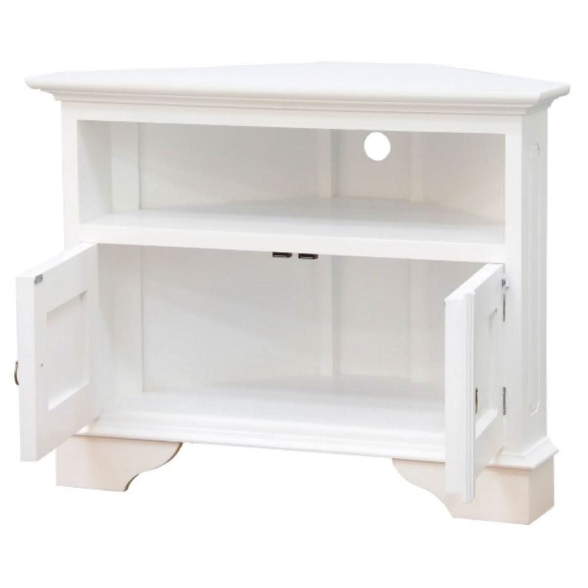 Jeremiah Corner Solid Mahogany TV Unit in White - Chocolate Wood