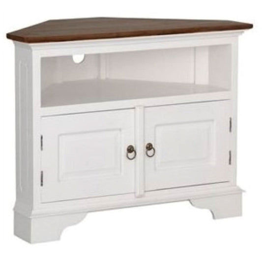 JEREMIAH SOLID MAHOGANY CORNER TV UNIT 2 DOORS/SHELF - WHITE/CARAMEL - MyChocolateWood
