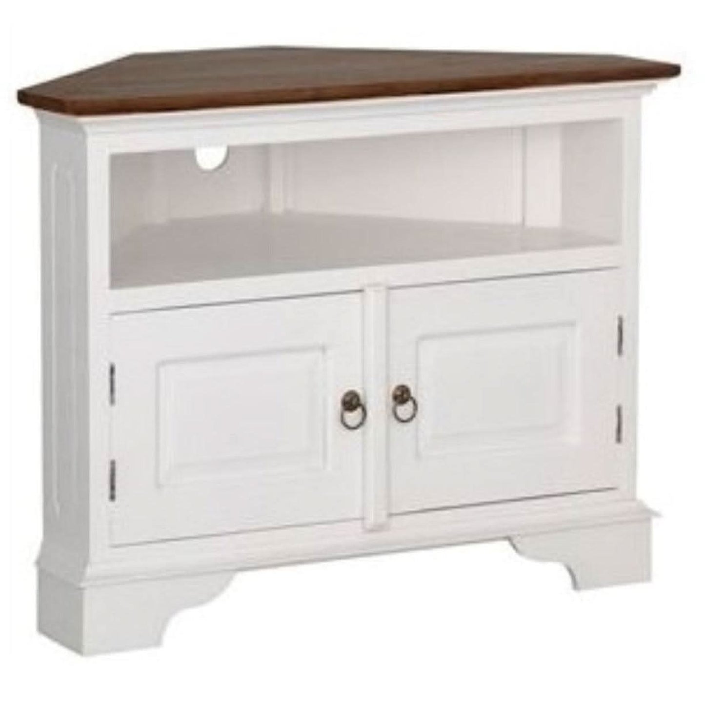 Jeremiah Corner Solid Mahogany TV Unit in White / Caramel - Chocolate Wood