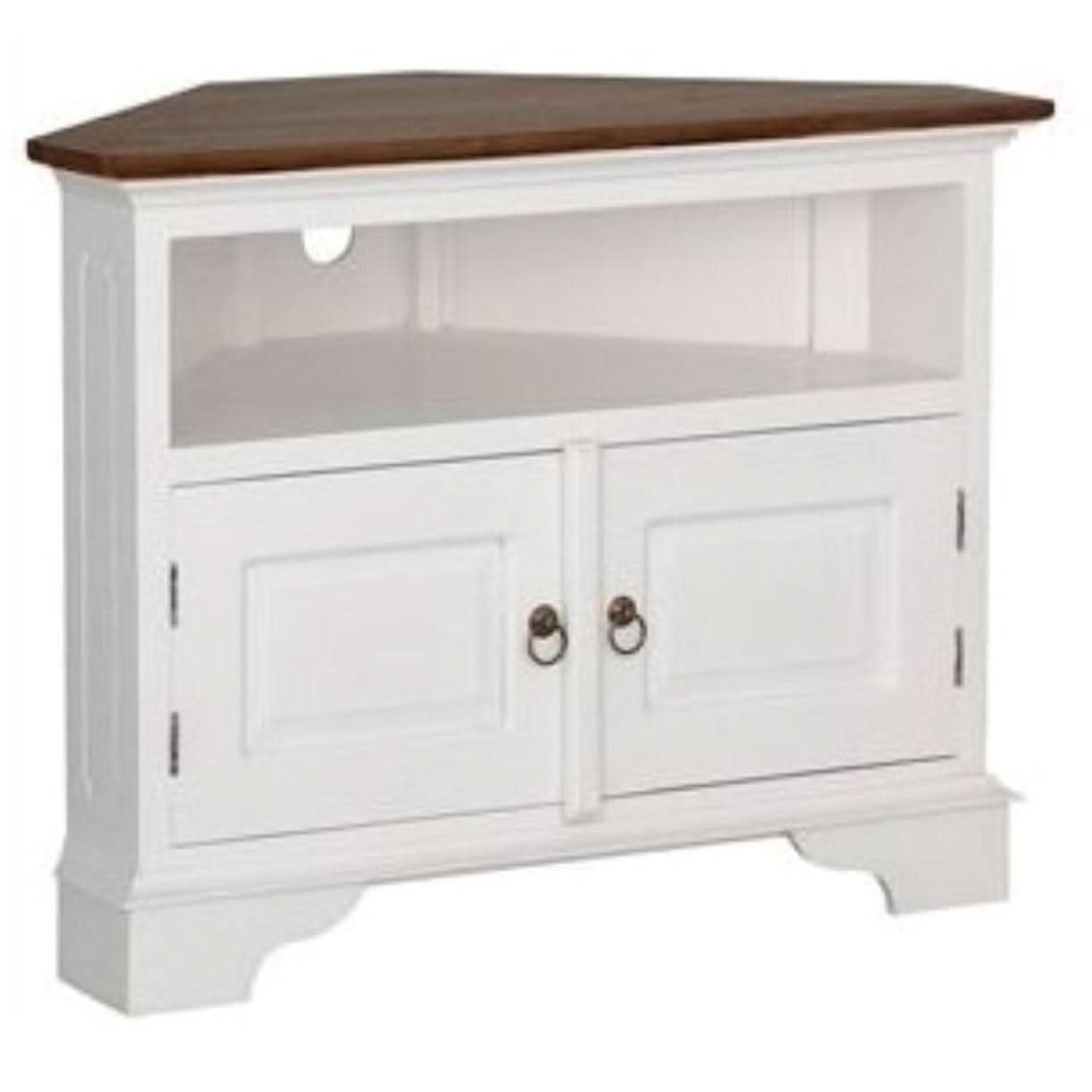 Jeremiah Corner Solid Mahogany TV Unit in White / Caramel - Chocolate Wood