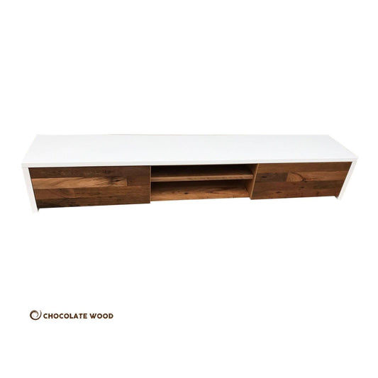 JESSICA LOWLINE TV/ENTERTAINMENT UNIT ETU IN POLYURETHANE & RECYCLED HARDWOOD AUSTRALIAN CUSTOM MADE - MyChocolateWood