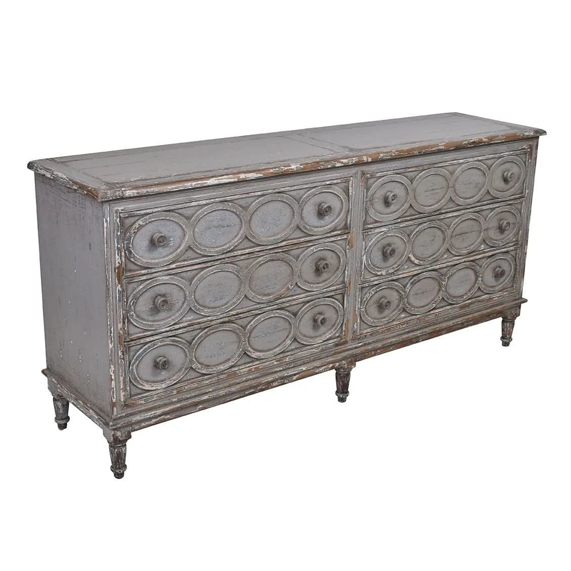 JUNI SOLID RECLAIMED TIMBER RUSTIC 6 DRAWER DRESSER/ 6 DRAWER CHEST OF DRAWERS LIGHT GREY - MyChocolateWood