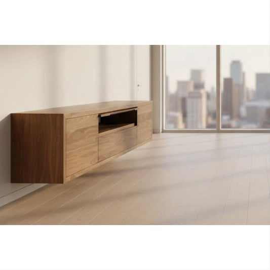 KADRI TASSIE OAK TIMBER WALL MOUNTED TV /ENTERTAINMENT UNIT WITH 2 DOORS 1 TUCKIN & 1 DROP DOWN