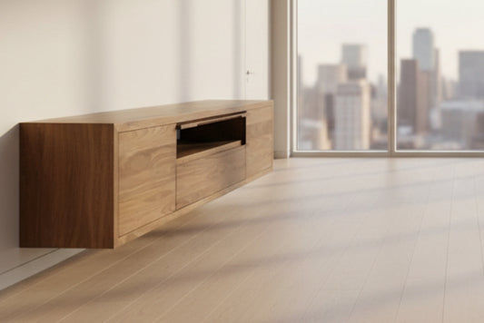 KADRI TASSIE OAK TIMBER WALL MOUNTED TV /ENTERTAINMENT UNIT WITH 2 DOORS 1 TUCKIN & 1 DROP DOWN - MyChocolateWood